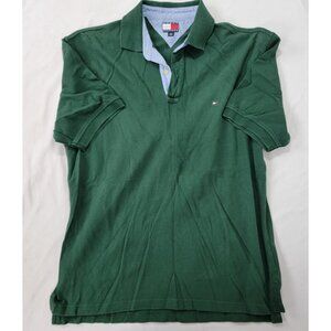 Tommy Hilfiger Men's Green Polo Short Sleeve Shirt Dark Green Vintage Size Large